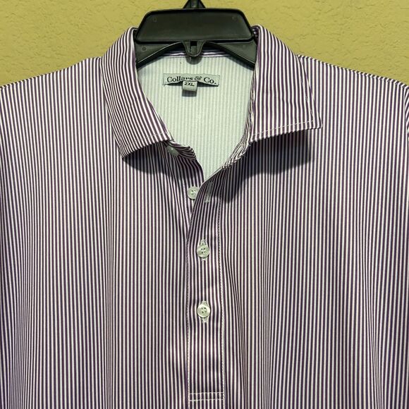 Collars & Co Dress Collar Polo Shirt Mens 2XL XXL Purple White Stripe Stretch - Picture 1 of 7